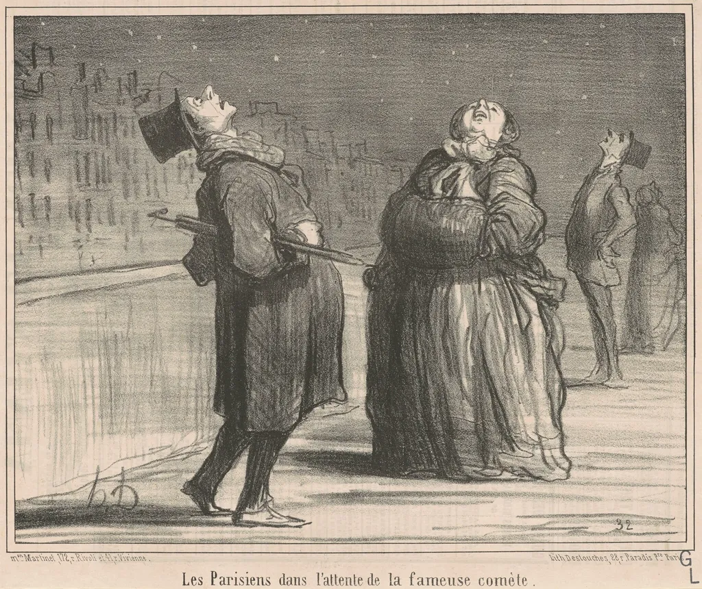 Les Parisiens dans l'attente de le ..., by Honoré Daumier, ink, 1857