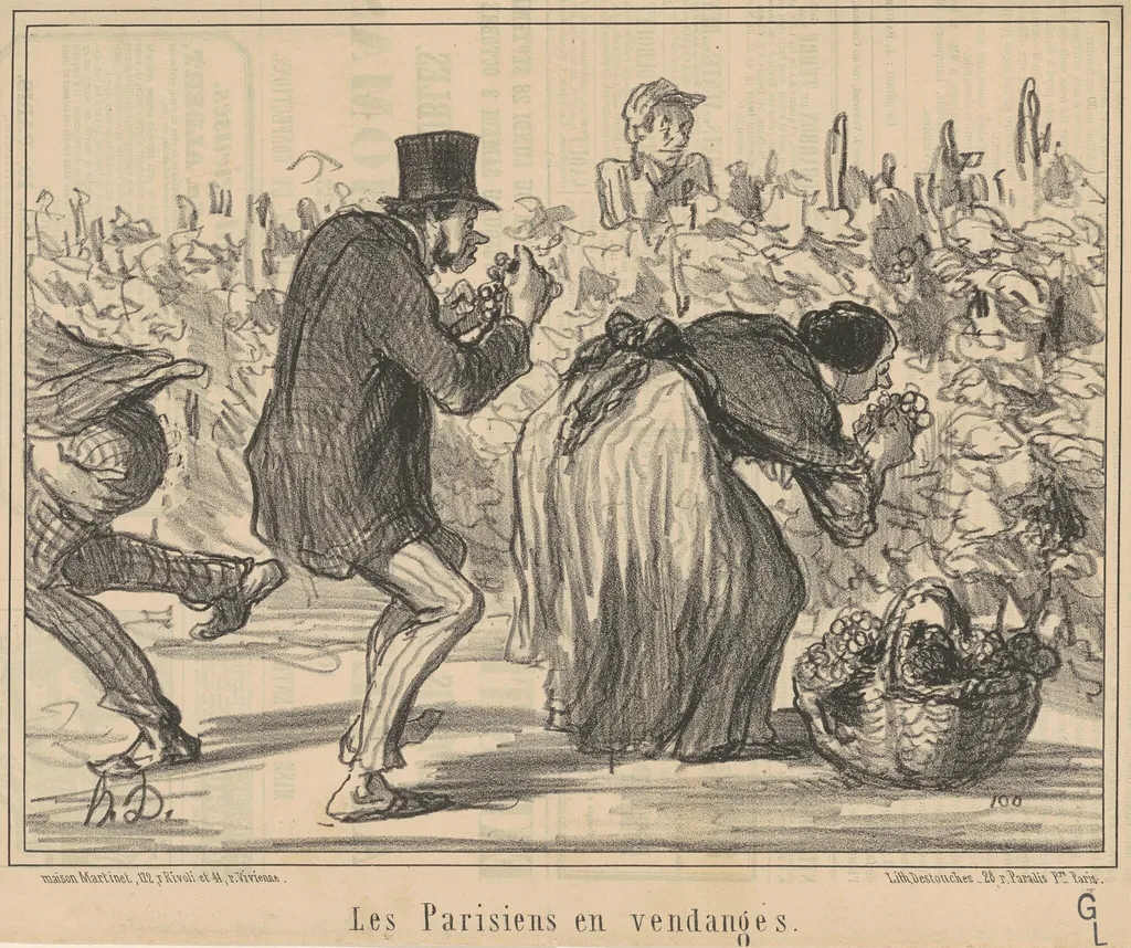 Les parisiens en vendages, by Honoré Daumier, ink, 1857