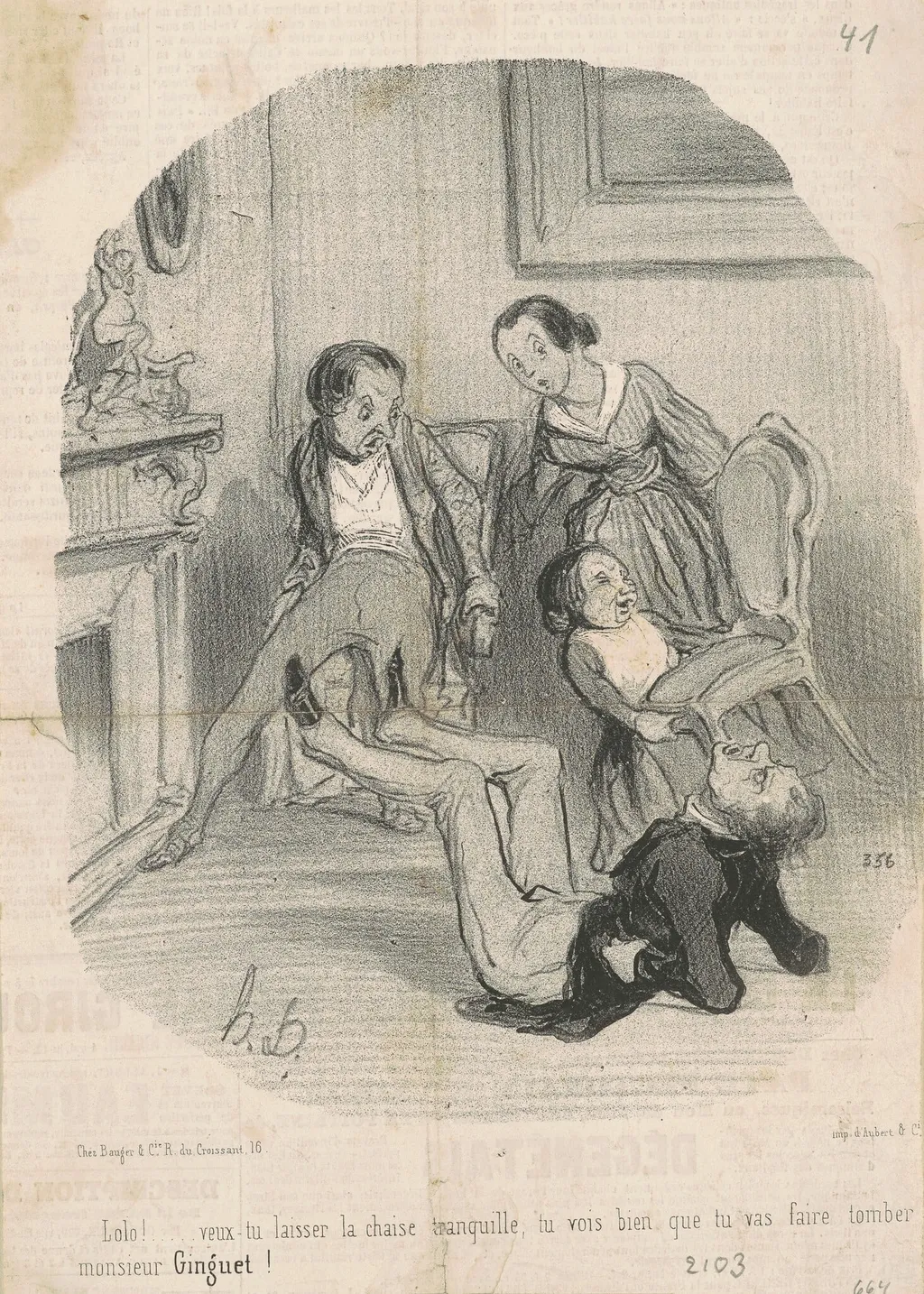 Lolo!...veux-tu laisser la chaisse tranquille..., by Honoré Daumier, ink, 1842