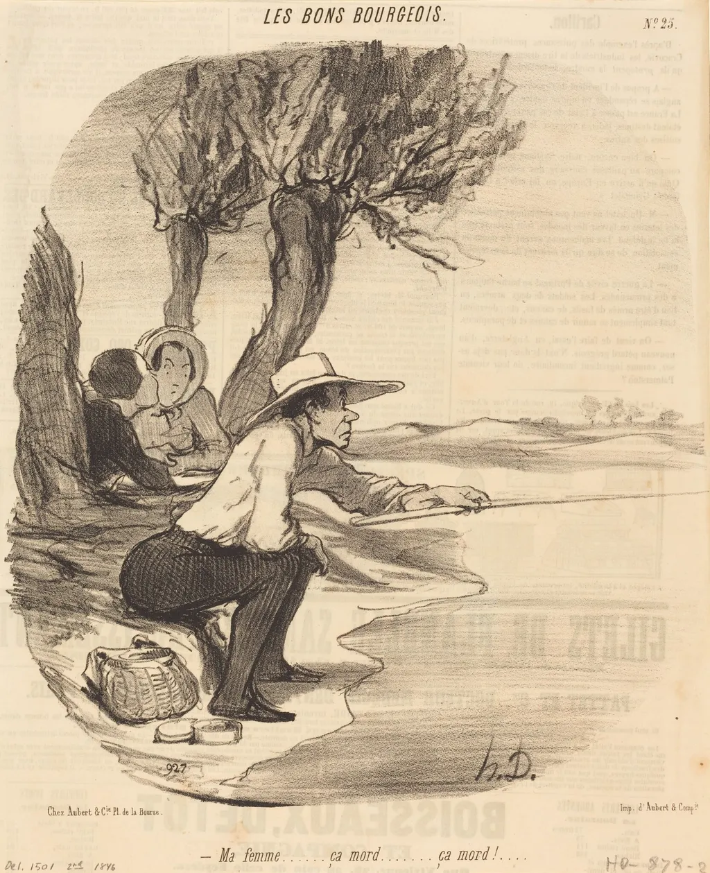 Ma femme... ça mord... ça mord!, by Honoré Daumier, ink, 1846