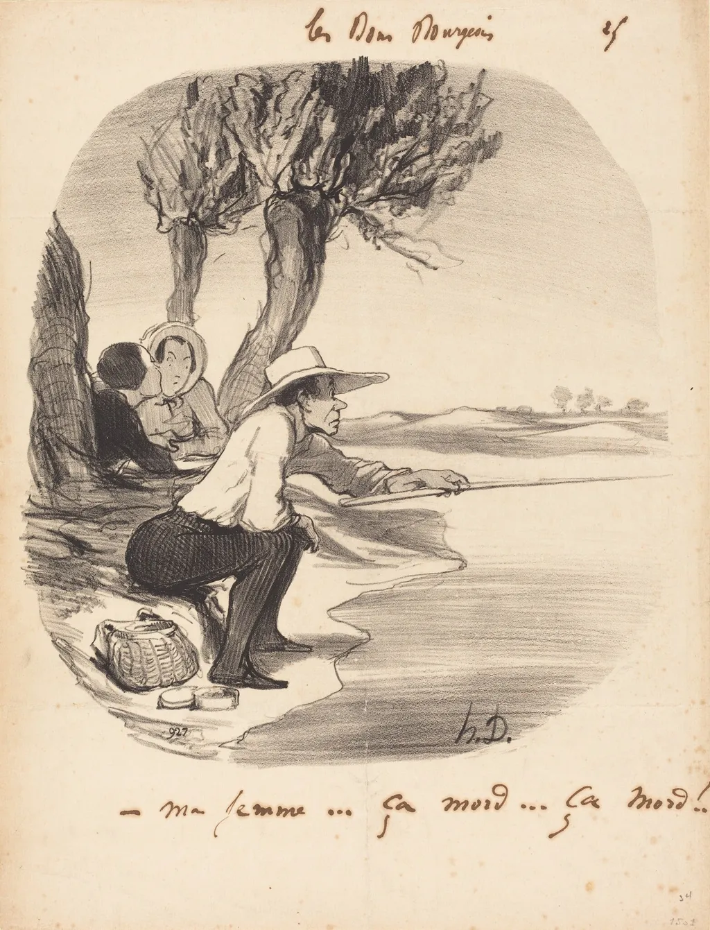 Ma femme... ça mord... ça mord!, by Honoré Daumier, ink, 1846
