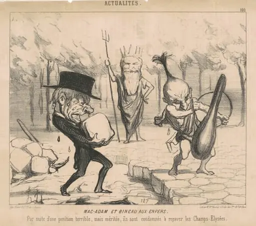 Mac-Adam [sic] et Bineau aux enfers. Par suite d'une punition terrible, mais méritée, ils sont condamnés à repaver les Champs Elysées., by Honoré Daumier