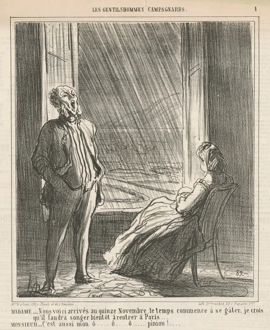 Madame ...Nous voici ... au quinze Novembre, by Honoré Daumier, ink, 1864