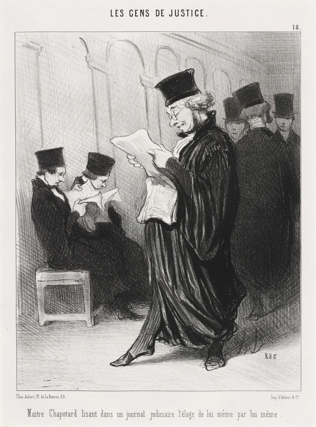Maitre Chapotard lisant... l'éloge de lui-même..., by Honoré Daumier, ink, 1846