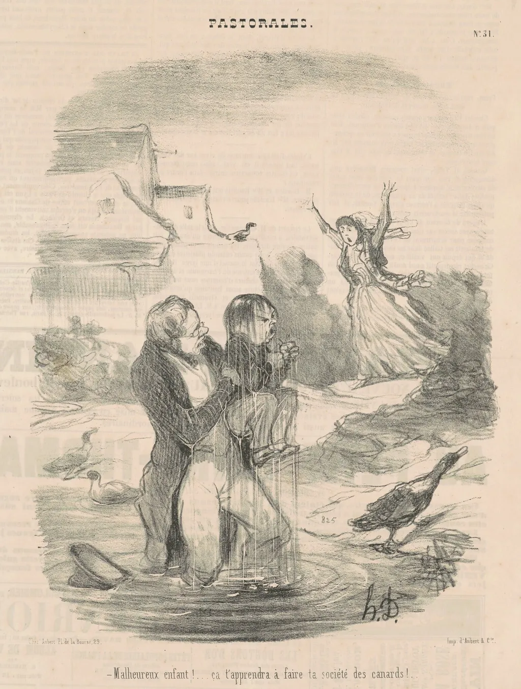 Malheureux enfant! ... Ca t'appendra a faire ..., by Honoré Daumier, ink, 1845