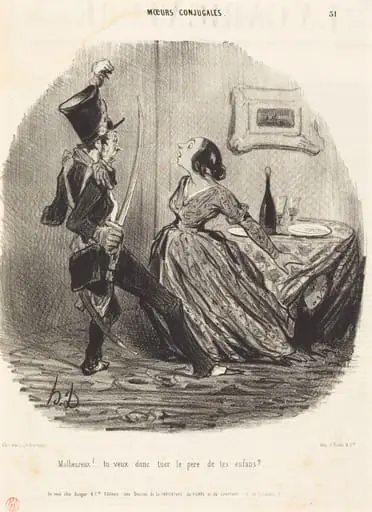 Malheureux! tu veux donc tuer le père de tes enfants?, by Honoré Daumier