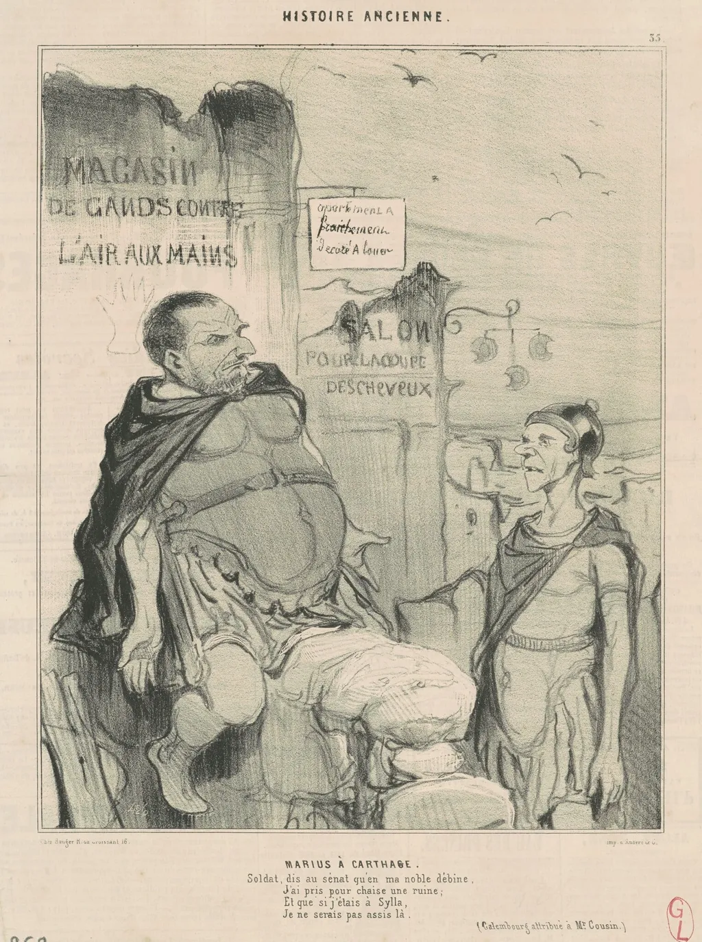 Marius à Carthage, by Honoré Daumier, ink, 1842