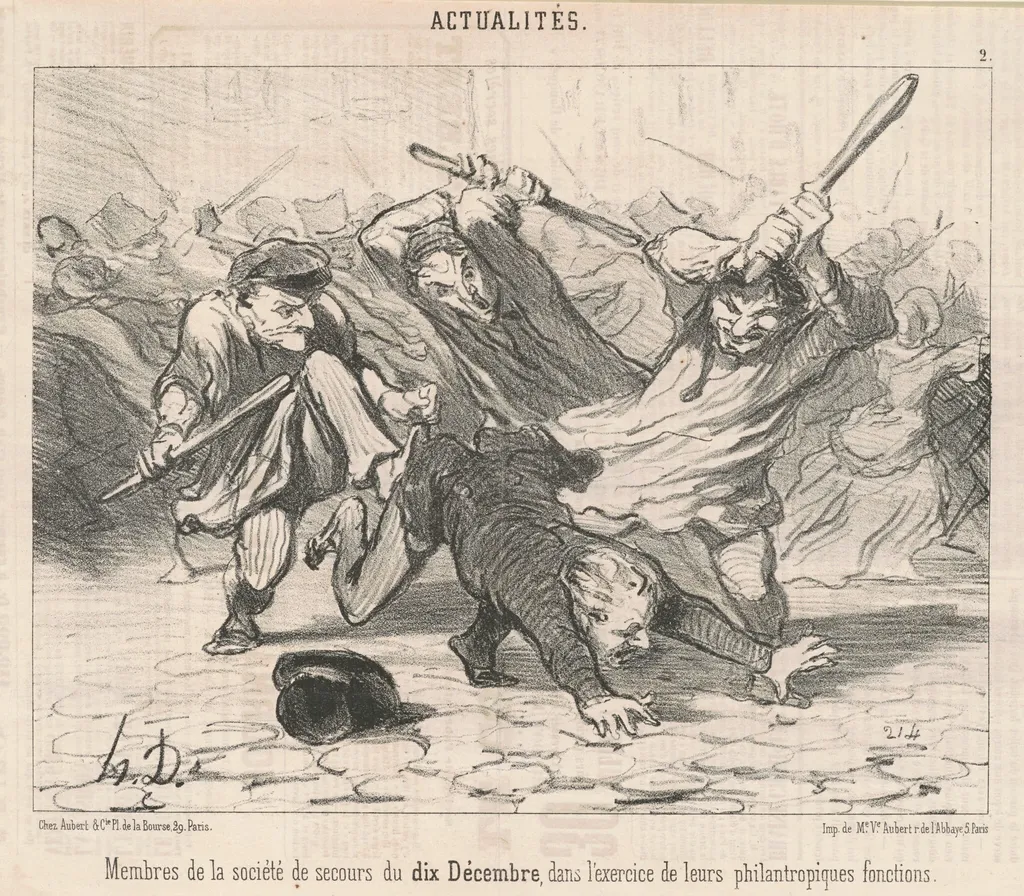 Membres de la société de secours du Dix-Décembre ..., by Honoré Daumier, ink, 1850