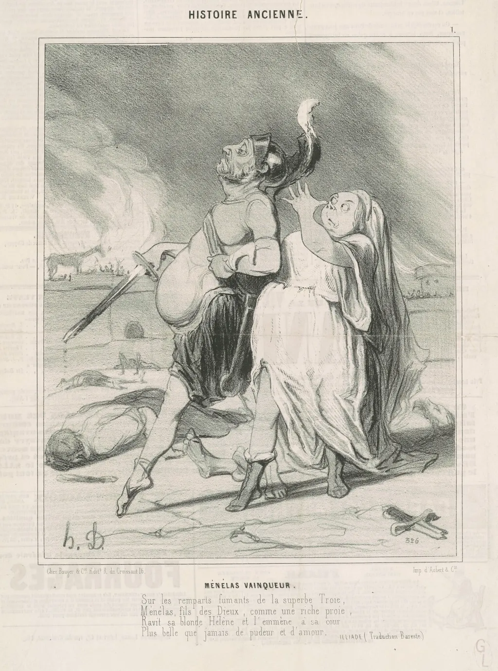 Ménélas vainqueur, by Honoré Daumier, ink, 1841