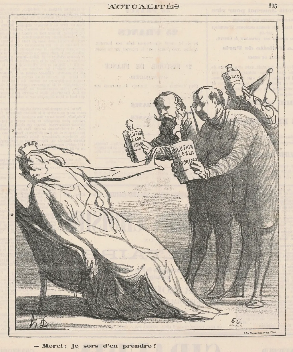 Merci, je sors d'en prendre, by Honoré Daumier, ink, 1871