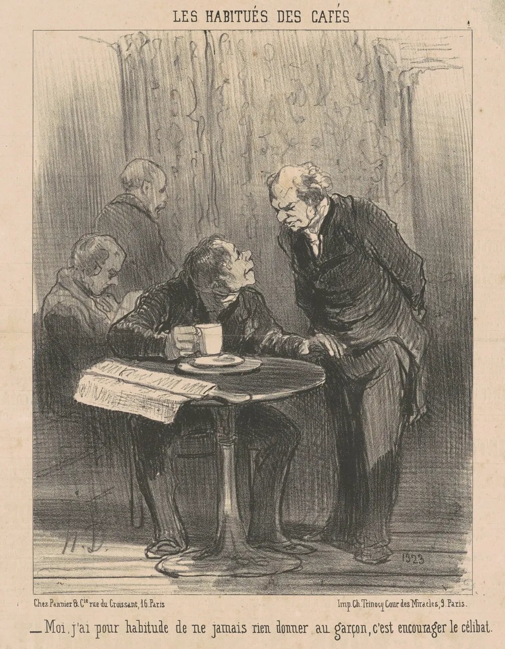 Moi, j'ai habitude de ne ... rien donner, by Honoré Daumier, ink, 1851