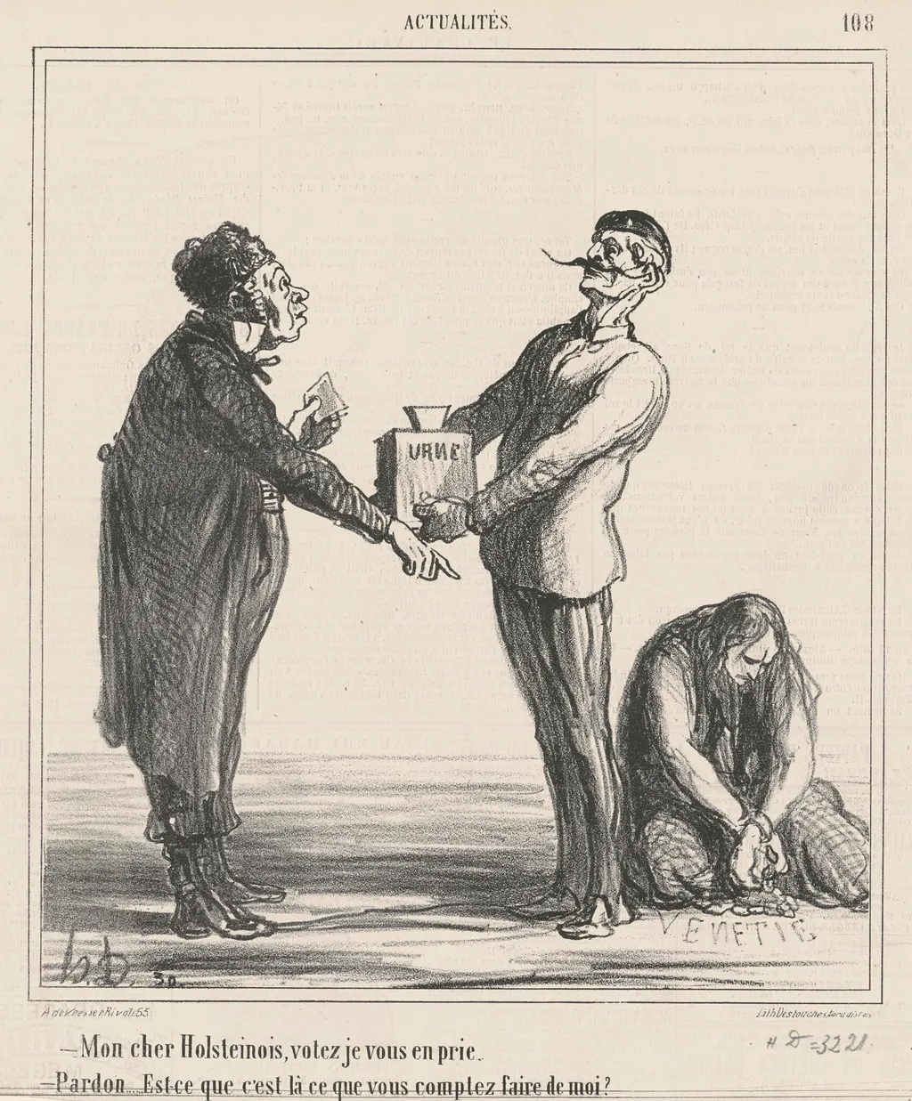 Mon cher Holsteinois, votez je vous en prie ..., by Honoré Daumier, ink, 1866