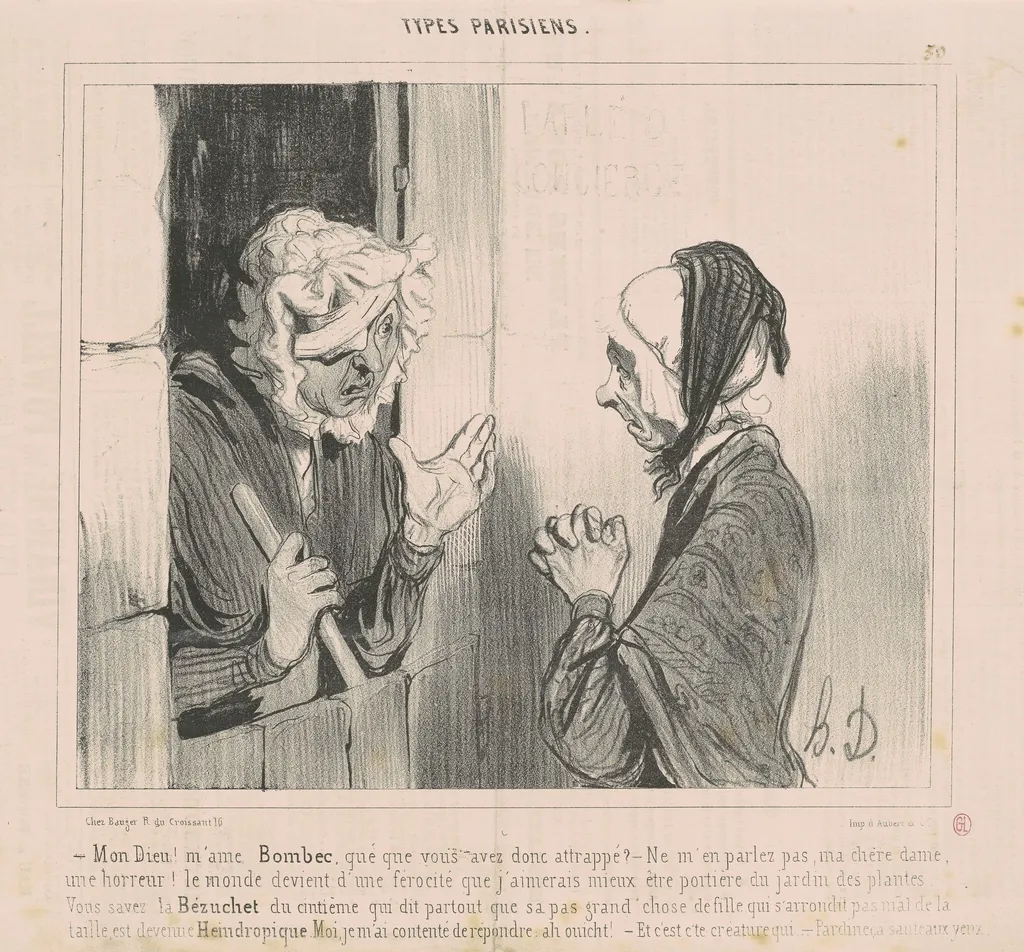 Mon dieu! M'ame Bombec qué que vous avez attrapé?, by Honoré Daumier, ink, 1840