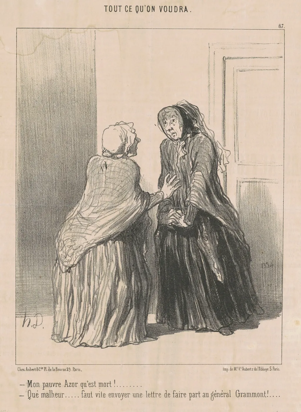 Mon pauvre azor qu'est mort! ..., by Honoré Daumier, ink, 1850