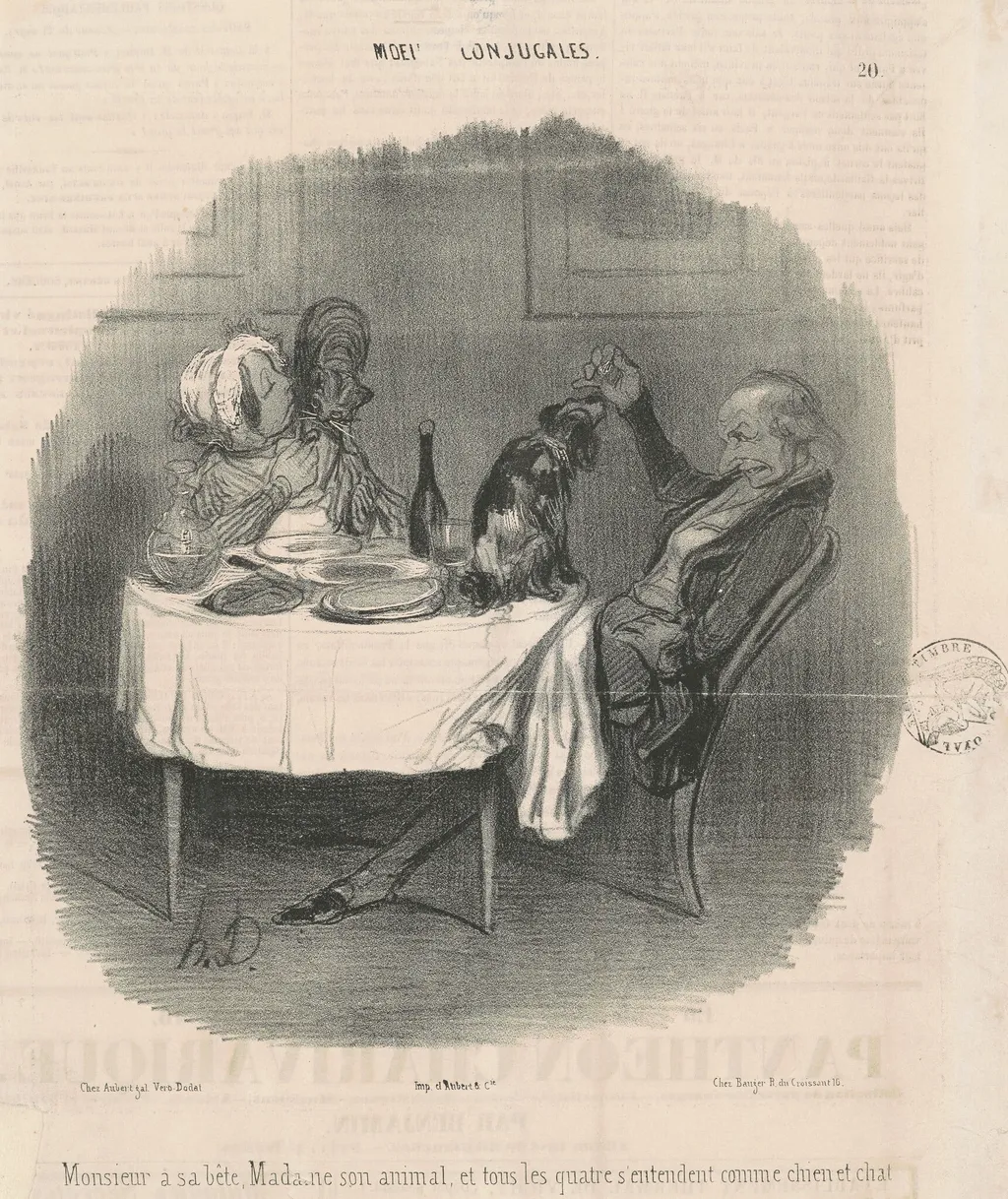 Monsieur a sa bête, Madame son animal..., by Honoré Daumier, ink, 1840