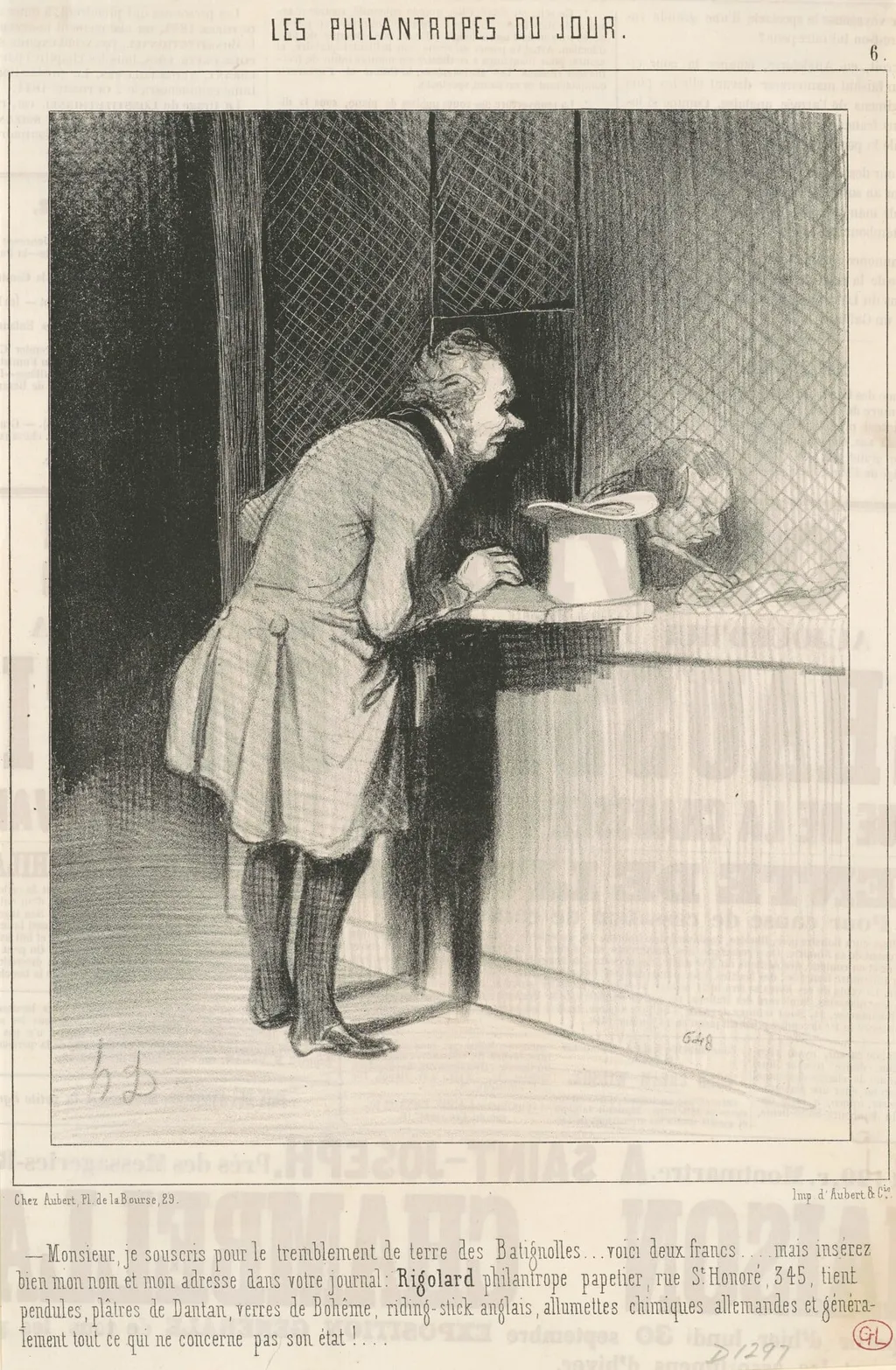Monsieur, je souscris pour le temblement de terre ..., by Honoré Daumier, ink, 1844