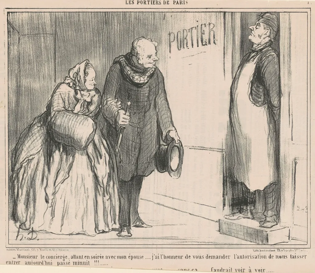Monsieur le concierge, allant en soirée, by Honoré Daumier, ink, 1858