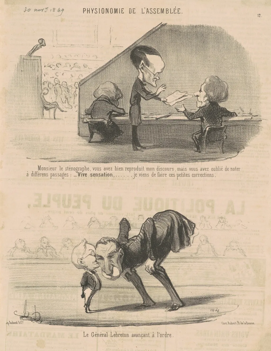 Monsieur le sténographe ..., by Honoré Daumier, ink, 1849