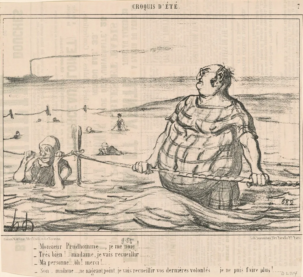 Monsieur Prudhomme ... Je me noie! ..., by Honoré Daumier, ink, 1855