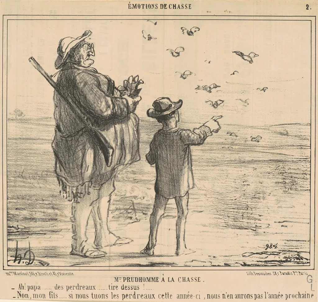 Mr 'Prudhomme a la chasse, by Honoré Daumier, ink, 1856