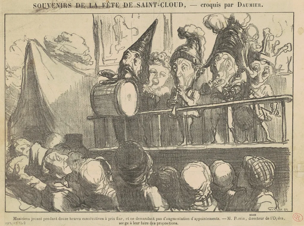 Musiciens jouant pendant douze heures ..., by Honoré Daumier, ink, 1865