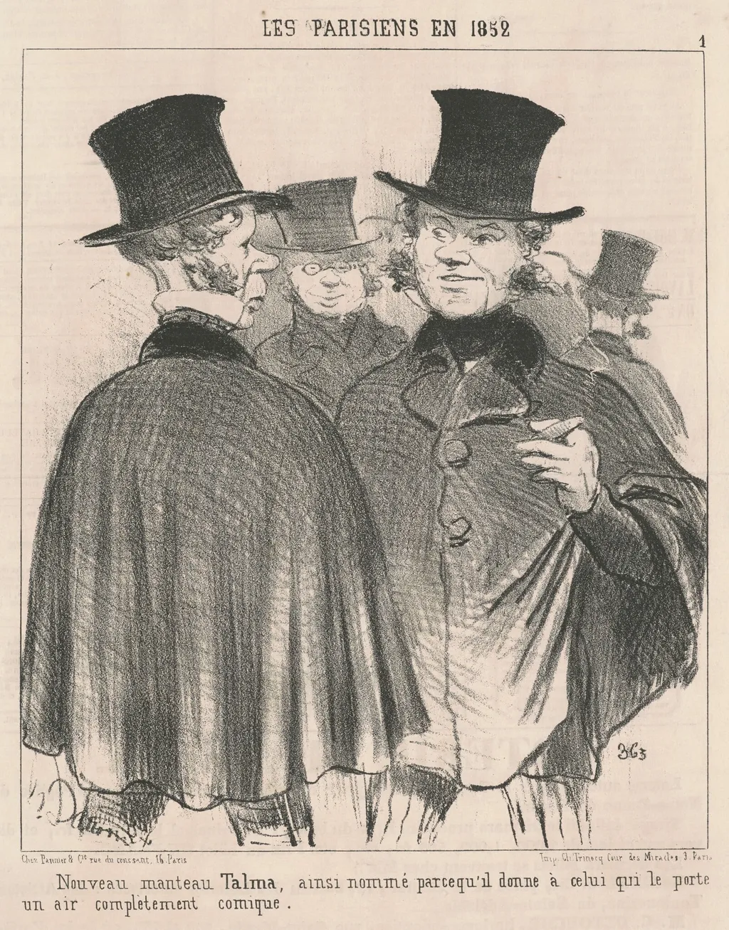 Nouveau manteau talma, by Honoré Daumier, ink, 1852