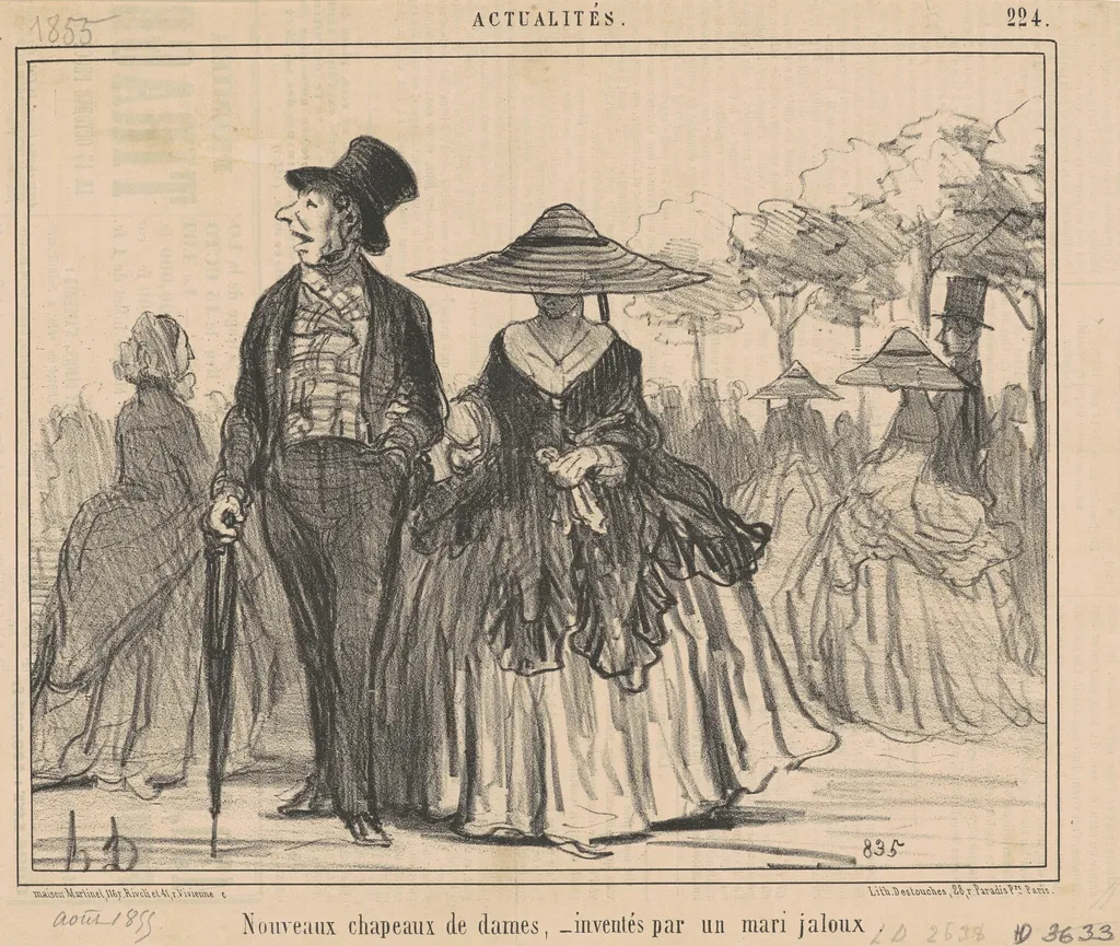 Nouveaux chapeaux de dames ..., by Honoré Daumier, ink, 1855