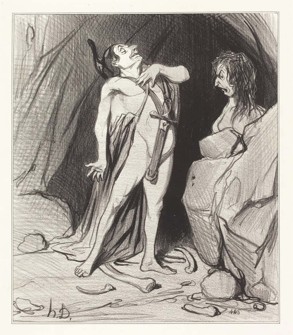 Oedipe chez le Sphinx, by Honoré Daumier, ink, 1842