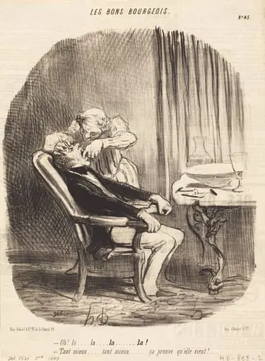 Oh! la... tant mieux... ça prouve qu'elle vient!, by Honoré Daumier