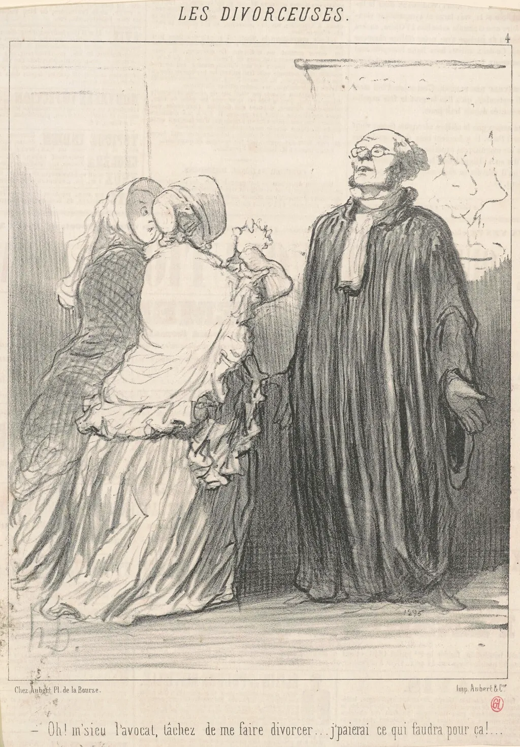 Oh! M'sieu l'avocat, tachez de ..., by Honoré Daumier, ink, 1848