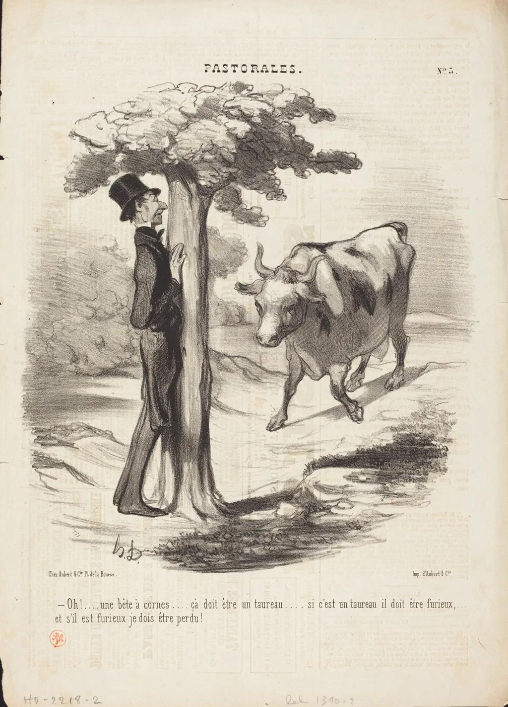 Oh!... une bête a cornes..., by Honoré Daumier, ink, 1845