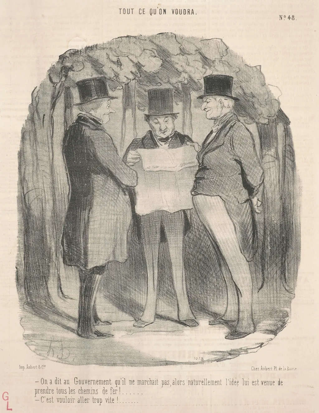 On a dit au gouvernement qu'il ne marchait pas ..., by Honoré Daumier, ink, 1848