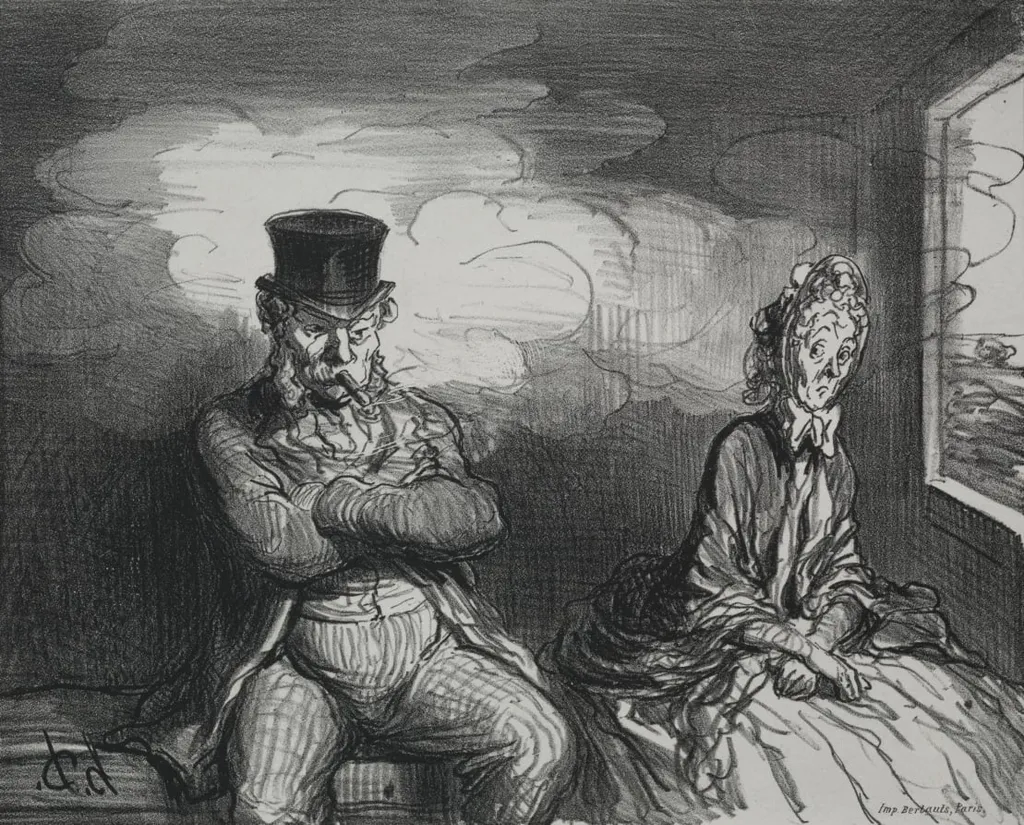 On the Train: A Pleasant Companion, by Honoré Daumier, 1862