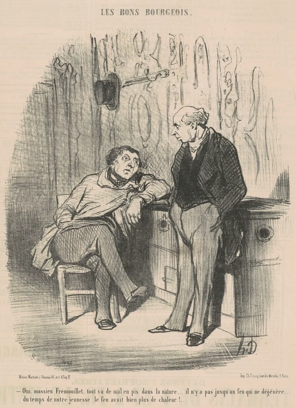 Oui, Mossieu Fremouillet, tout va de mal en pis ..., by Honoré Daumier, ink, 1852