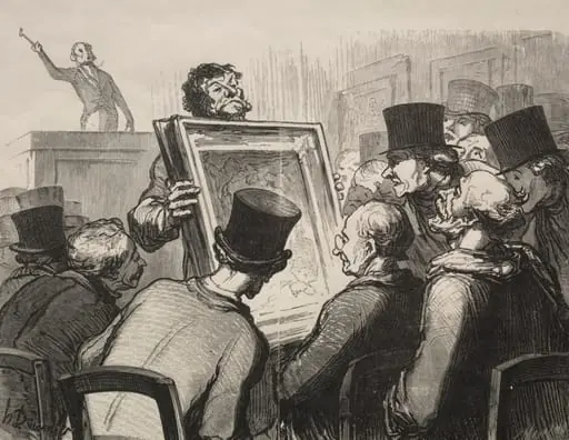 Painting Enthusiasts at Auction House Bouillon, by Honoré Daumier