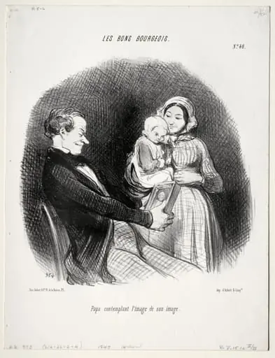 Papa contemplates a likeness of his likeness, by Honoré Daumier