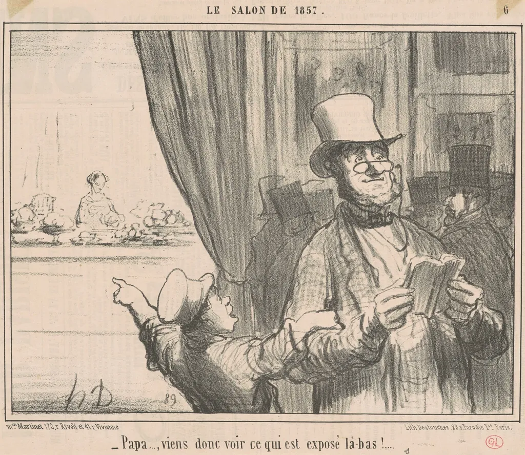 Papa ... viens donc voir ce qui est ..., by Honoré Daumier, ink, 1857