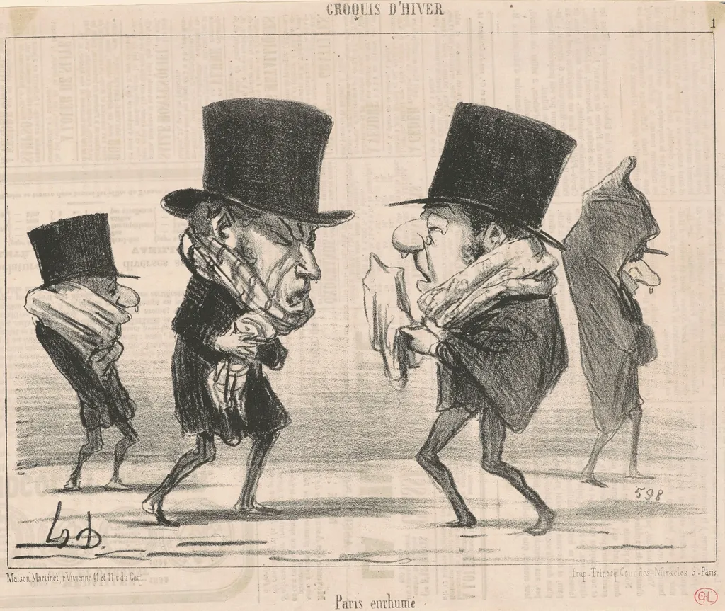 Paris enrhume, by Honoré Daumier, ink, 1854