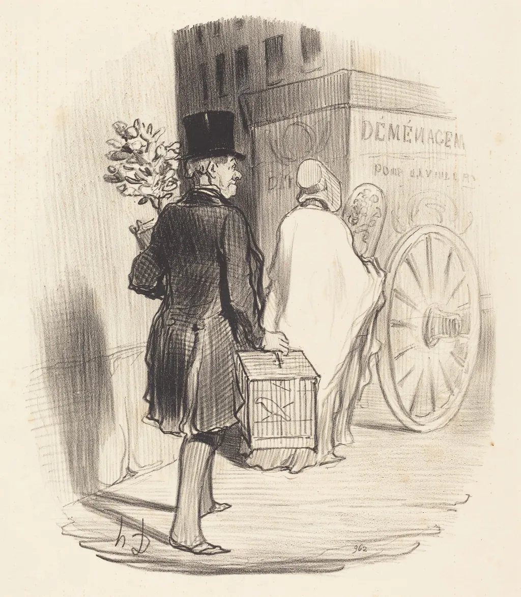 Parisien transportant dans un autre quartier..., by Honoré Daumier, ink, 1847