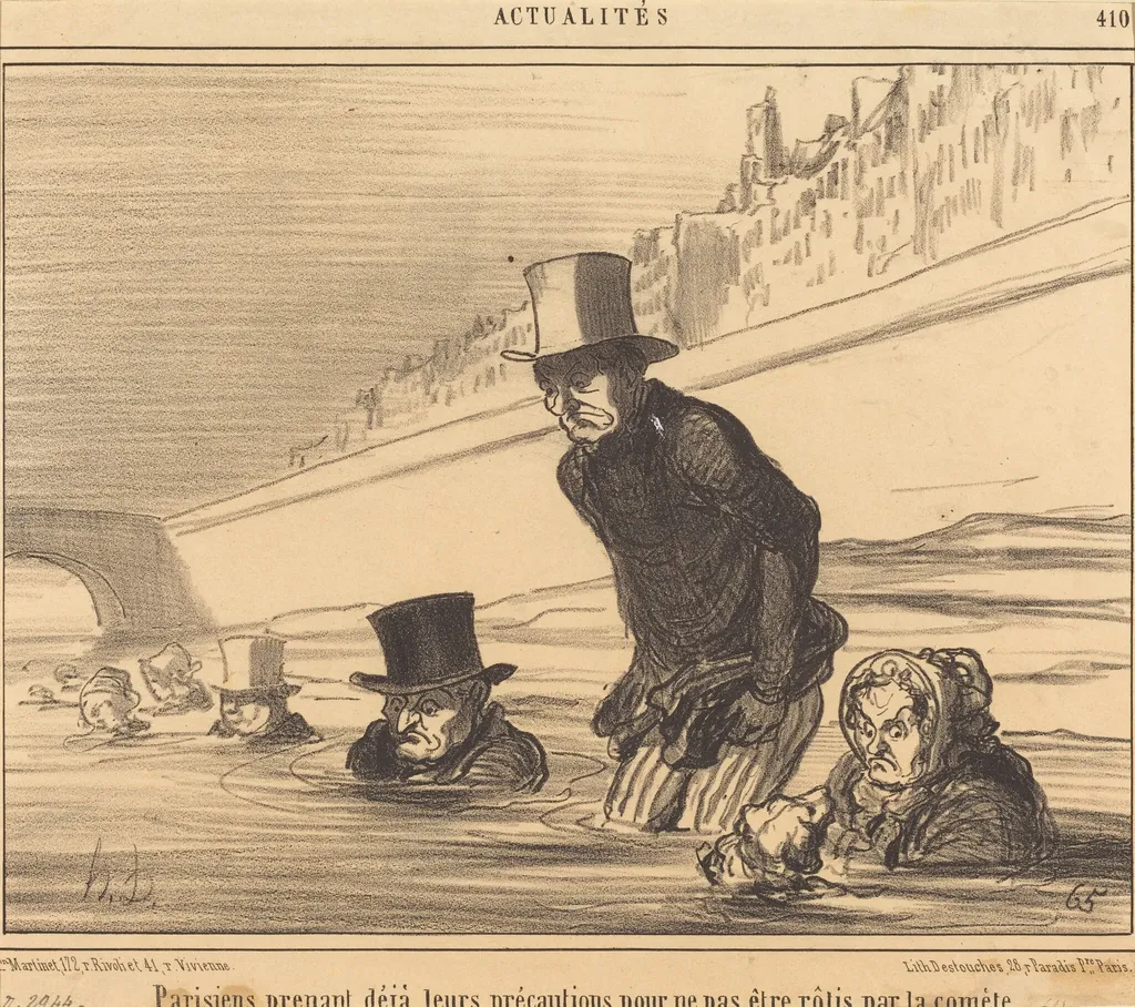 Parisiens prenant... leurs précautions..., by Honoré Daumier, ink, 1857