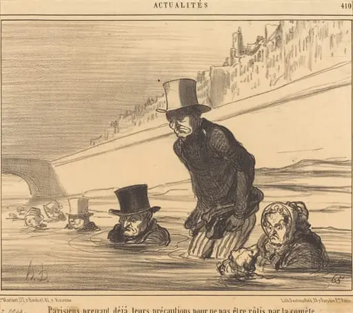 Parisiens prenant... leurs précautions..., by Honoré Daumier