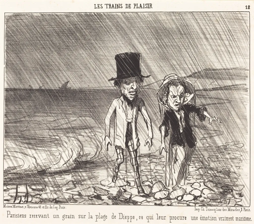 Parisiens recevant un grain..., by Honoré Daumier, ink, 1852