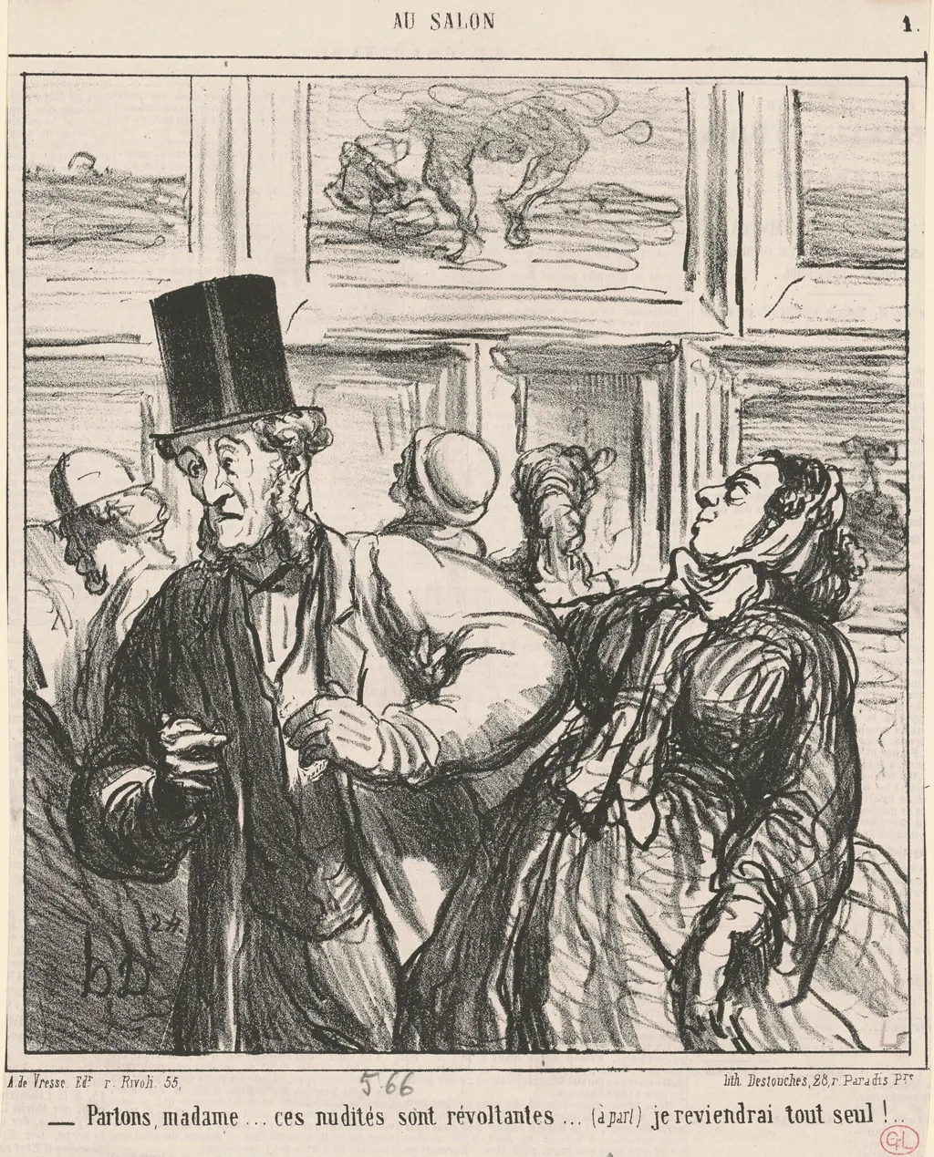 Parlons, Madame...ces nudités sont révoltantes..., by Honoré Daumier, ink, 1866