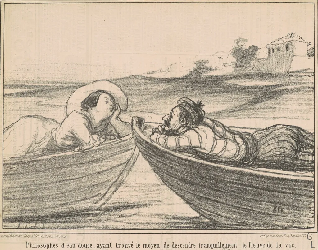 Philosophes d'eau douce ..., by Honoré Daumier, ink, 1855