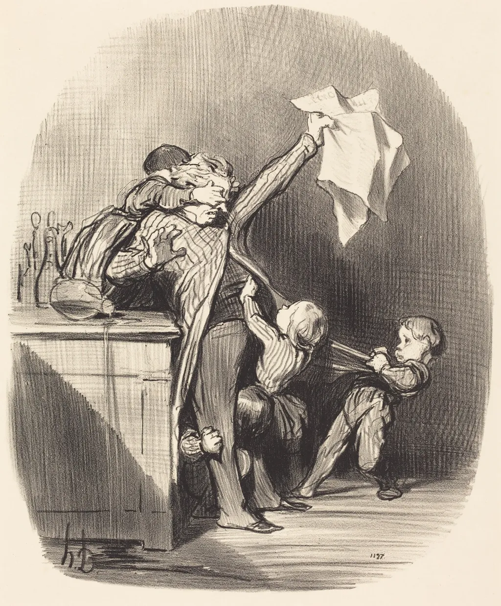 Plaisirs de la paternité, by Honoré Daumier, ink, 1847