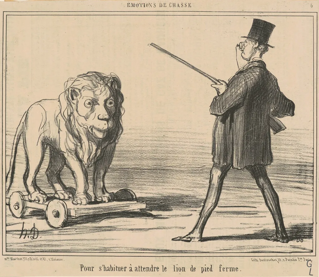 Pour s'habiteur a attendre le lion ..., by Honoré Daumier, ink, 1857