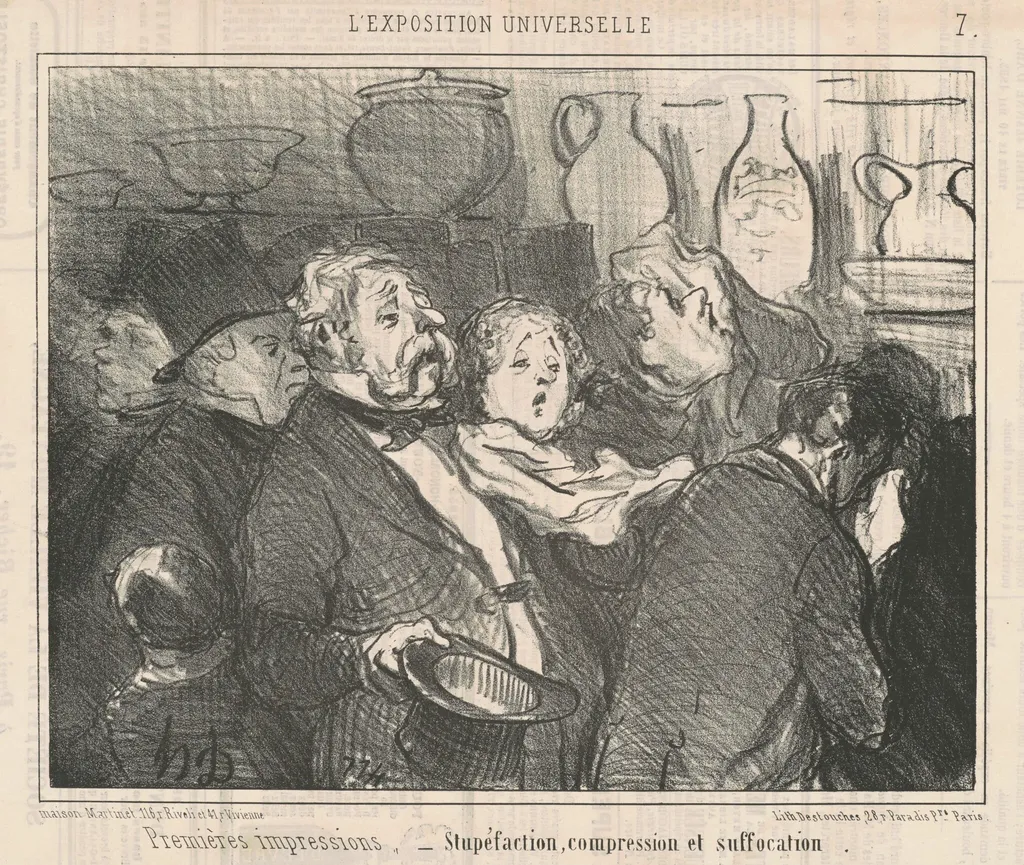 Premières impressions...Stupefaction ..., by Honoré Daumier, ink, 1855