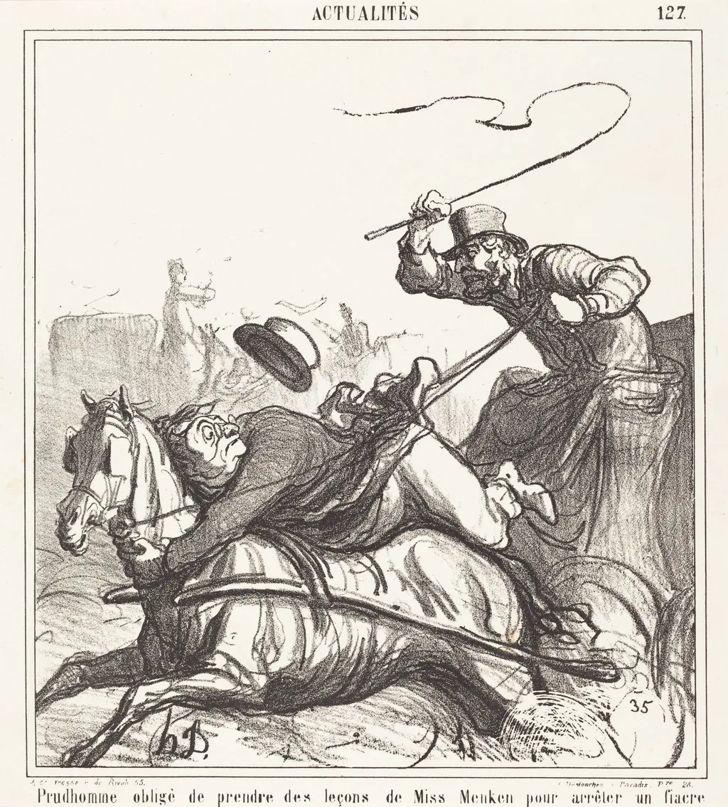 Prudhomme obligé de prendre des leçons..., by Honoré Daumier, ink, 1867