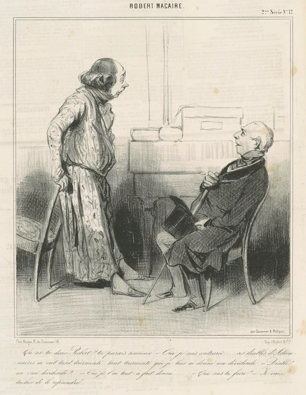 Qu'as-tu donc, Robert? ..., by Honoré Daumier, ink, 1841