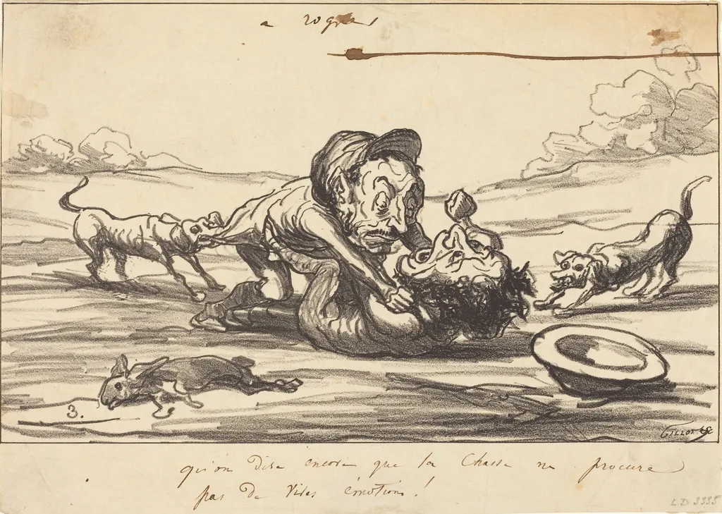 Qu'on dise encore que la chasse..., by Honoré Daumier, ink, 1864